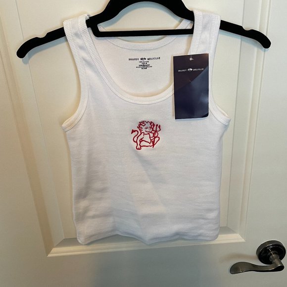 Brandy Melville White Tank top devil Beyonca crop - Picture 2 of 5